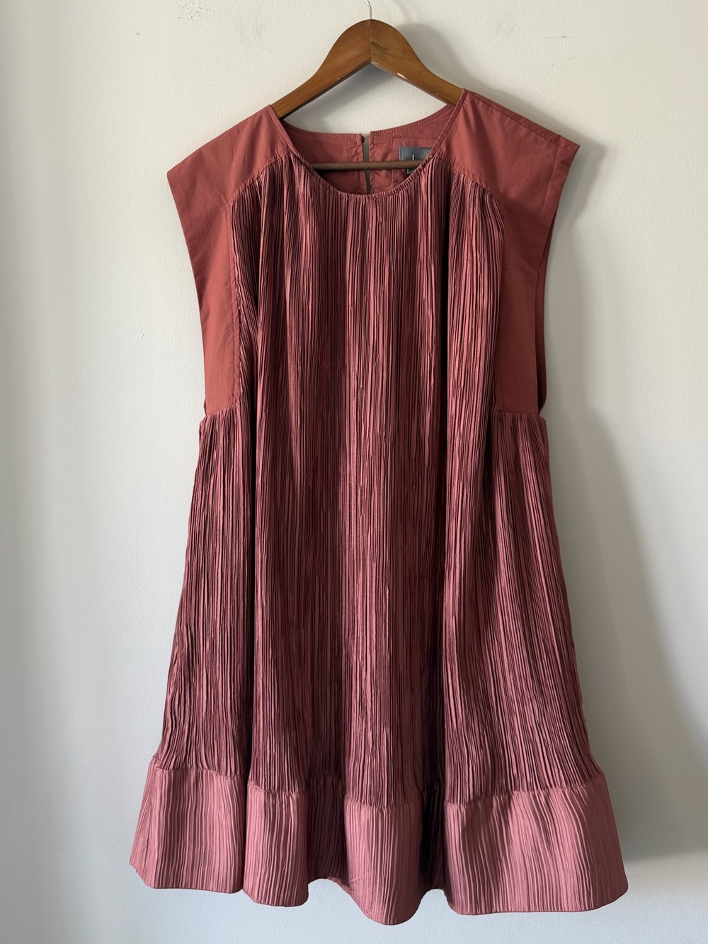 By Anthropologie Accordion-Pleated Cap Sleeve Mini Dress in Dusty Rose